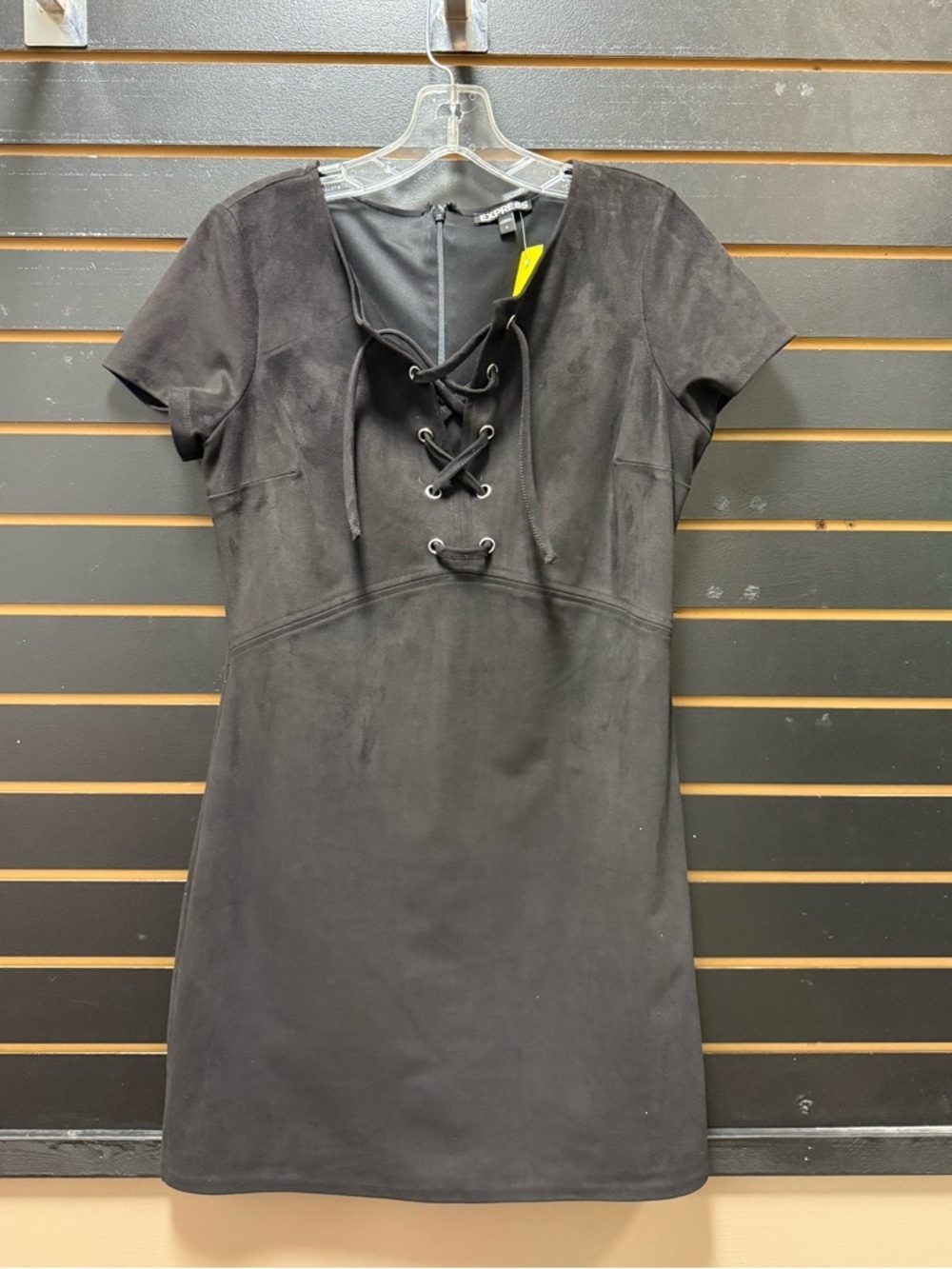 Express Black Faux Suede Lace Up Fitted Mini Dress Size 6